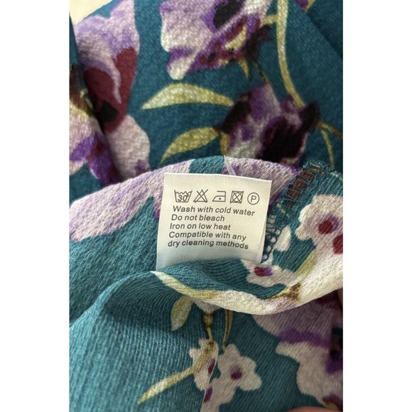 BelongSci Teal Floral Jumpsuit | XS | Wide Leg Sleeveless Romper with Belt - Picture 8 of 8